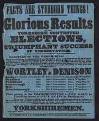 Affiche célébrant la victoire des candidats conservateurs aux élections parlementaires dans le Yorkshire