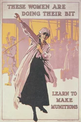 Affiche représentant des femmes fabriquant des munitions (lithographie en couleur)