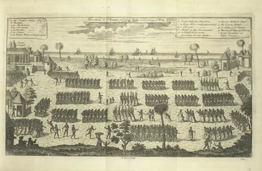 Procession au Temple du Grand Serpent lors du couronnement du Roi, illustration de 