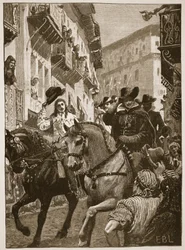 Réception publique du prince Charles à Madrid, illustration de Cassells Illustrated History of England