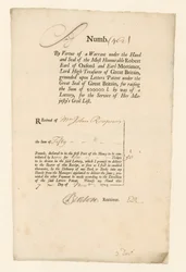 Reçu pour la loterie de la liste civile de 1713