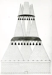 Reconstruction de la tombe de Lars Porsenna à Clusium selon la description de Pline