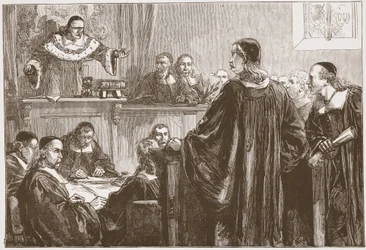 Richard Baxter devant le juge Jeffreys, illustration de L