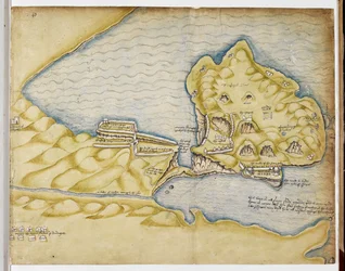 Plan de Tintagel de Richard Grenville, c.1583 (encre et aquarelle sur papier)