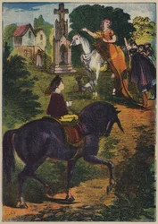 Chevauche un Cheval-Bâton, etc. (lithographie en couleur)