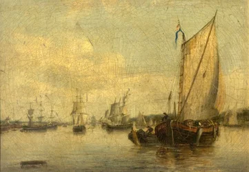 Scène fluviale avec des navires