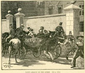 Robert Pates frappant la reine devant Cambridge House, illustration tirée de The Life and Times of Queen Victoria, Vol. II par Robert Wilson, 1888