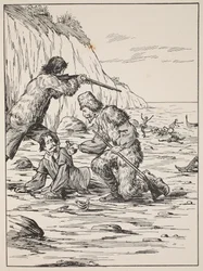 Robinson Crusoé et Vendredi sauvant l