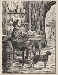 Robinson Crusoé dans sa grotte, illustration de L