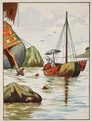 Robinson Crusoé sauvant un chien d