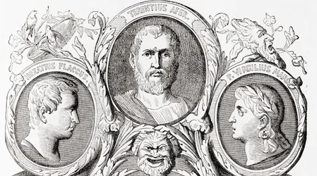 Auteurs romains, de gauche à droite, Horace, Térence et Virgile, de l