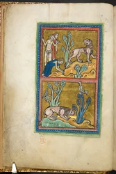 Royal 12 F.XIII, f.5v En haut : trois hommes, dont un s