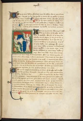 Jean assis, écrivant; un ange se tient derrière son bureau, du 