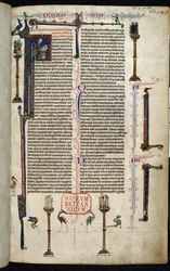 Royal 1 D I, f.1r, Jérôme, frères sur colonnes, de la Bible de William de Devon