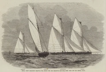 Régate du Royal Yacht Squadron, la course pour la coupe de Sa Majesté, le premier virement de bord au large de Old Castle Point