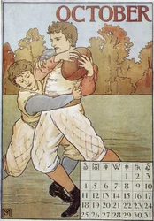 Rugbymen - calendrier anglais, vers 1895