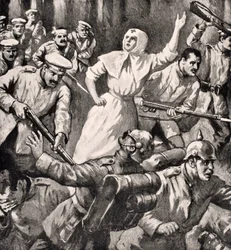 Infirmière russe Mira Miksailovitch Ivanoff menant des hommes contre les Allemands, 1915, de 
