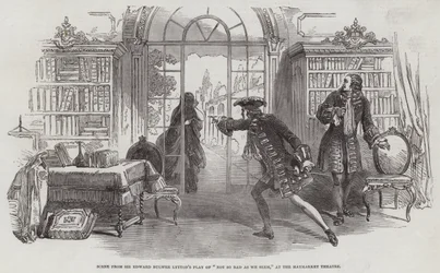 Scène de la pièce de Sir Edward Bulwer Lytton "Not So Bad As We Seem," au théâtre Haymarket (gravure)