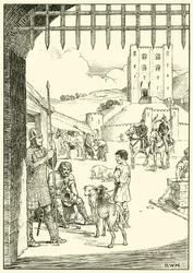 Scène dans une cour de château