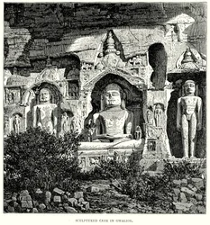 Grotte sculptée à Gwalior (gravure)