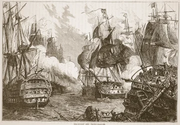 Combat naval au large de Trincomalee, illustration de Cassell