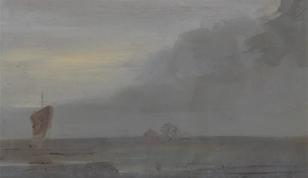 Paysage marin avec bateaux : Soir, précédemment attribué à J.M.W. Turner (1775-1851) et aussi attribué à Peter de Wint (1784-1849), 1810-20