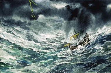 Bateau dans la tempête (gouache sur papier)