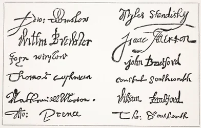 Signatures des Pères Pèlerins, illustration de Hutchinsons Story of the British Nation, c.1923
