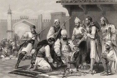 Troupes sikhes partageant le butin pris aux mutins, de 