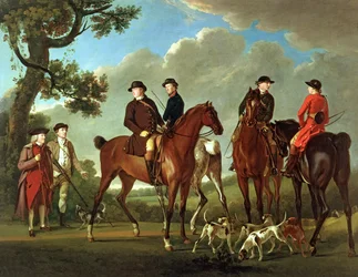 Sir Thomas Gascoigne et Sir Walter Vavasour avec le prêtre, le vicaire et les serviteurs de chasse