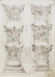 Six chapiteaux, une lésène et deux bases de colonnes, Folio 1, Le Maître de l