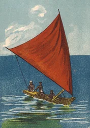 Petit voilier, Inde (lithographie couleur)