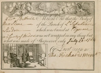 Déclaration que Ann Slone a été enterrée dans de la laine de mouton, 1784