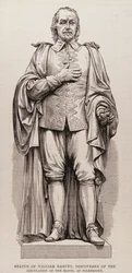 Statue de William Harvey (1578-1657), découvreur de la circulation du sang, à Folkestone, de The Illustrated London News, 13 août 1881
