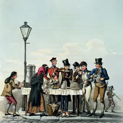 Petit-déjeuner de rue gravé par G.Hunt, 1825