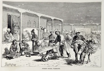 Scène de rue, Yarkand, illustration de La Géographie Universelle, la Terre et ses habitants par Elisée Reclus, publiée en 1878