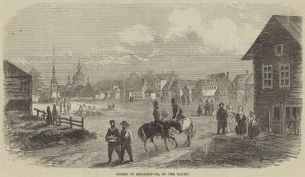 Rue à Helsingfors, dans la Baltique (gravure)