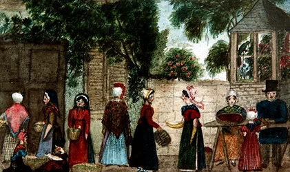 Scène de marché de rue, vers 1840