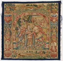 Panneau de tapisserie représentant la Reine de Saba rencontrant Salomon