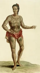 Guerrier hawaïen tatoué, 1824