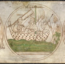 Tatwin transporte Guthlac en bateau à Crowland, du 