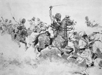 La 9e cavalerie du Bengale charge les Beloochees, bataille de Meanee
