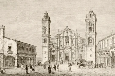 La cathédrale de La Havane, Cuba (lithographie)