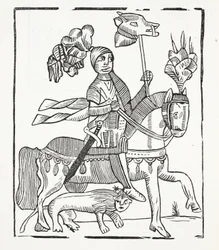 La célèbre histoire de Guy, comte de Warwick, illustration de Chap-books du XVIIIe siècle par John Ashton, pub. 1882