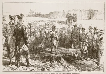Les commissaires français venant négocier la reddition de Pondichéry, illustration de Cassell