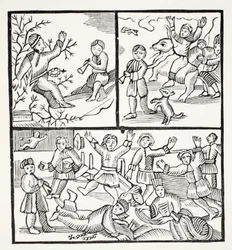 Le frère et le garçon, illustration de Chap-books du XVIIIe siècle par John Ashton, pub. 1882