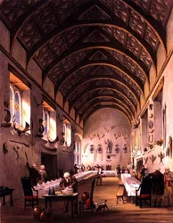 Le Hall, Maison Cotehele, vers 1830-40 (lithographie en couleur)