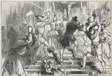 Les iconoclastes détruisant les images et les décorations d