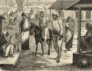 La famine indienne : Un village du Bengale, extrait de "The Illustrated London News".