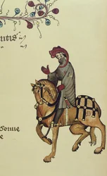 Le Chevalier, détail fac-similé des Contes de Canterbury, par Geoffrey Chaucer (c.1342-1400)